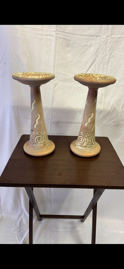 Vintage Mexican Terracotta CandleStick Holders (2) (1 of 3)