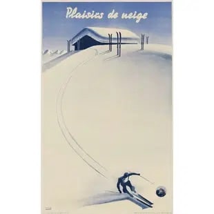 ROLAND HUGON SKI POSTER: ROLAND HUGON SKI POSTER, linen backed, measures 38.50 X 24.00 inches. These are part of the estate sale and we do not have a COA. All lots offered in our auctions are sold strictly on an "AS IS" basis