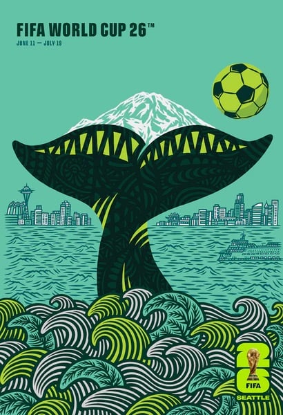 FIFA 2026- Seattle Poster: FIFA 2026- Seattle Poster. Printed on archival paper. Measures 22x34 in. All lots offered in our auctions are sold strictly on an "AS IS" basis. Any descriptions regarding an item’s condition or