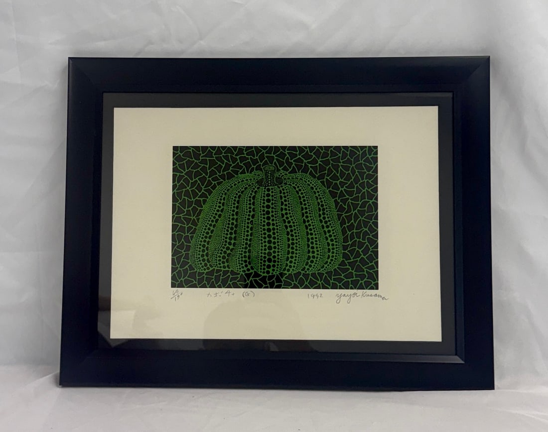 Yayoi Kusama- Pumpkin (G), 1992. Sold After: Pumpkin (G)- Yayoi Kusama Print after. Lithograph on arches paper. Sheet measures 11x14.7 in Image measures 6.25x8.9 in. These are part of the estate sale and we do not have a COA. All lots offered in