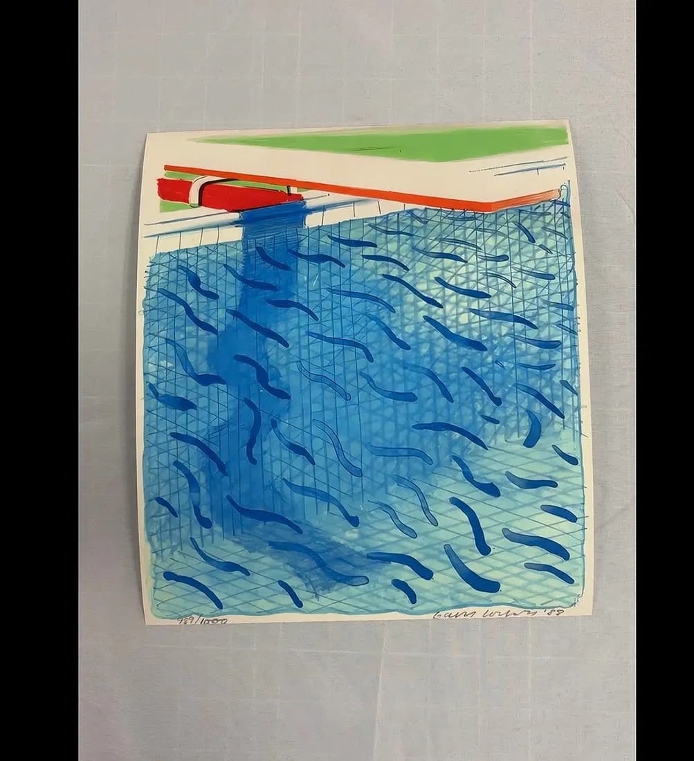 David Hockney "Pool Made WIth Paper And Blue Ink For Book" Sold After (1 of 1)