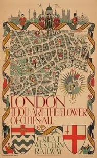 London Thou Art the Flower of Cities All Poster: London poster by Heather 'Herry' Perry on archival paper, linen backed. Measures approx. 40x25 inches. These are part of the estate sale and we do not have a COA. All lots offered in our auctions are 