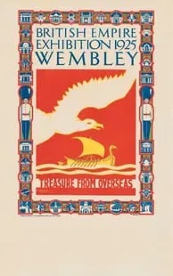 British Empire Exhibition, Wembley: Treasure from Overseas: British Empire Exhibition, Wembley by Victor Hicks on archival paper, linen backed. Measures approx. 40x25 inches. These are part of the estate sale and we do not have a COA. A
