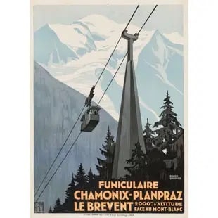 Roger Broders (1883-1953) Funiculaire Chamonix-Planpraz Ski Poster: Roger Broders (1883-1953) Funiculaire Chamonix-Planpraz, measures 41.50 X 30.00 inches, linen backed These are part of the estate sale and we do not have a COA. All lots offered in our auctions are so
