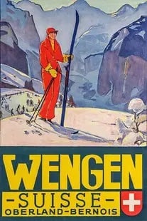 Wengen Suisse Ski Travel Poster: Wengen Suisse Ski travel poster by Ed Keely, on archival quality paper, linen backed. Measures approx. 39.5x 24.5 inches. These are part of the estate sale and we do not have a COA. All lots offered i