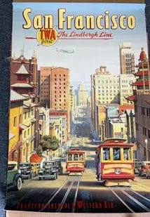 San Francisco The Lindbergh Line Travel Poster: San Francisco The Lindbergh Line Travel Poster printed on archival paper, linen backed. Measures 24x36 inches.These are part of the estate sale and we do not have a COA. All lots offered in our auctio