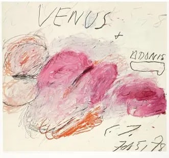 Cy Twombly “Venus" Sold after: Cy Twombly “Venus” Print, measures approx 20 x 21 inches. These are part of the estate sale and we do not have a COA. All lots offered in our auctions are sold strictly on an "AS IS" basis. An