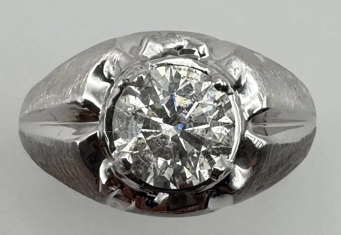 14K WHITE GOLD ROUND BRILLIANT DIAMOND MAN SOLITAIRE RING 2.20CT (1 of 3)