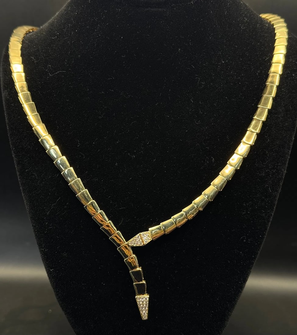 18K GOLD SERPENTI VIPER INSPIRED NECKLACE EARRINGS SET SWAROVSKI (1 of 6)