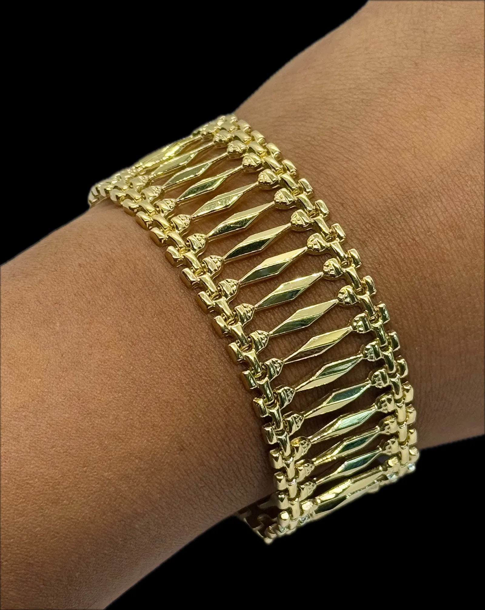 14K YELLOW GOLD ITALIAN DIAMOND BAR LINK BRACELET (1 of 3)