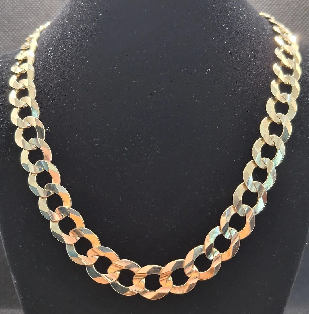 14K YELLOW GOLD CURB LINK CHAIN NECKLACE 26 INCH 57.7G (1 of 3)