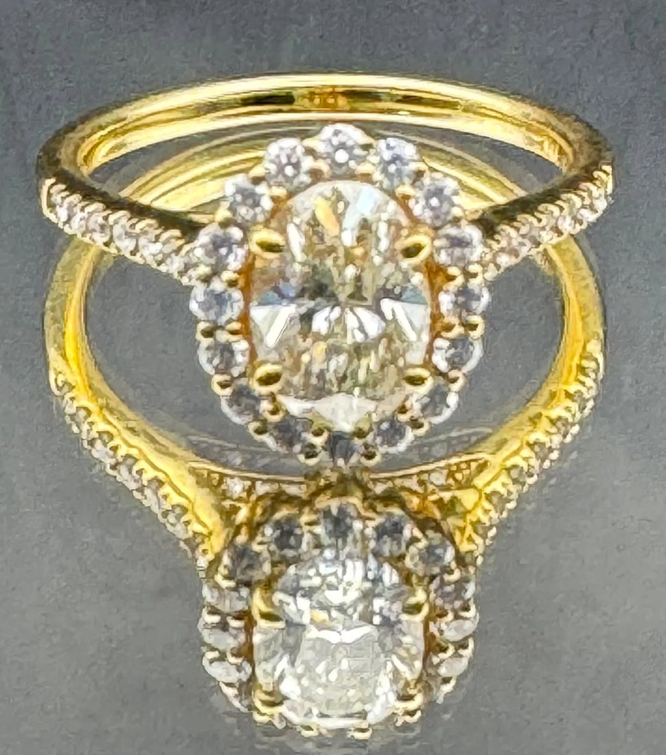 18K YELLOW GOLD OVAL CUT DIAMOND RING 1.67CT (1 of 5)