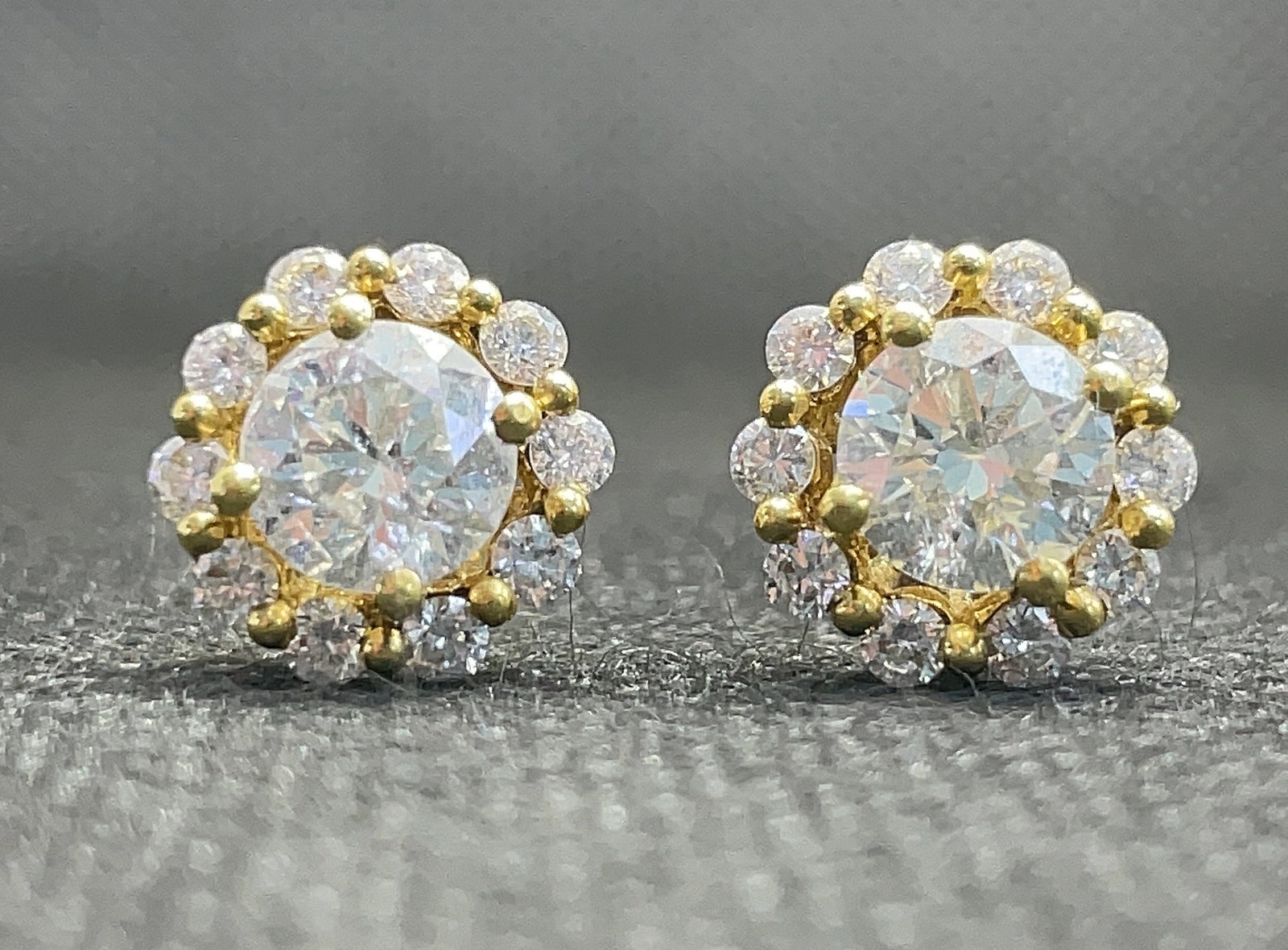 18K YELLOW GOLD 2.55CTW HALO DIAMOND STUD EARRINGS (1 of 4)