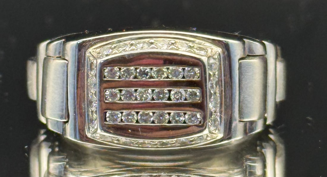 Men's 0.75ctw Natural Diamond Statement Ring | 14k White Gold (16.7g): Command attention with this bold and masculine statement piece. Crafted in 16.7 grams of solid 14k white gold, this ring features 0.75ctw of 100% Natural Earth-Mined round brilliant diamonds. The ston