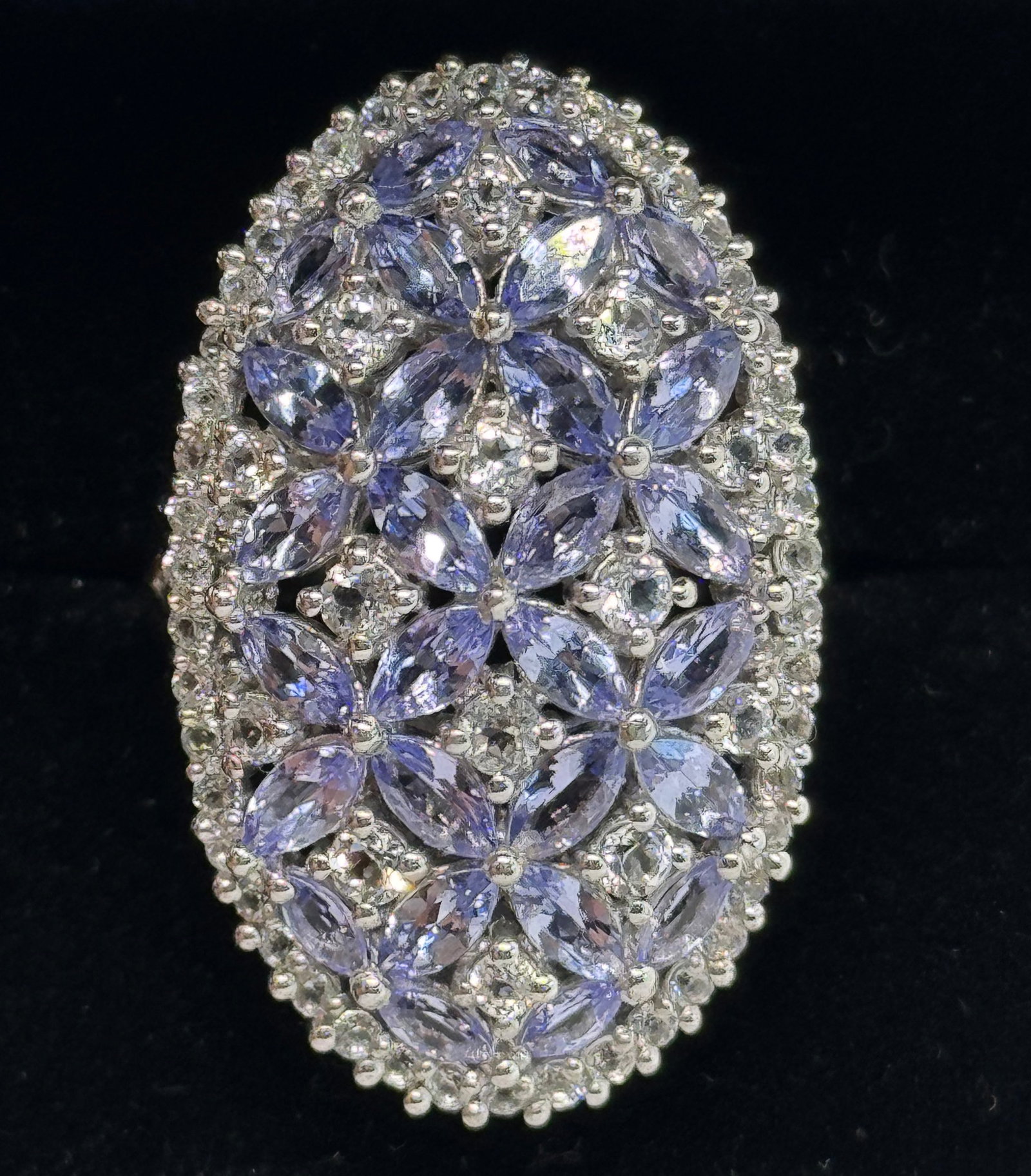 STERLING SILVER TANZANITE & CUBIC ZIRCONIA RING (9.0G) (1 of 4)