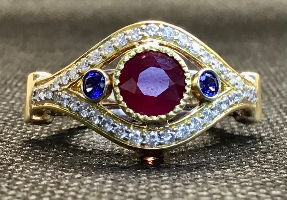 18k Two-Tone Gold 1.50ct Ruby, Sapphire & 1.00ctw Diamond Statement Ring (14.5g) (1 of 5)