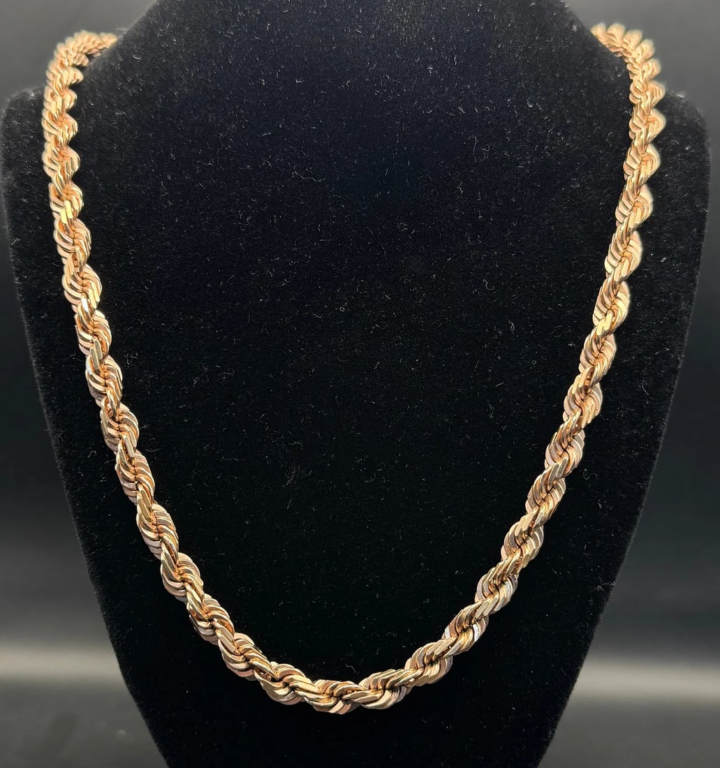 14K ROSE GOLD ROPE LINK CHAIN NECKLACE 19 INCH 48.8G (1 of 4)