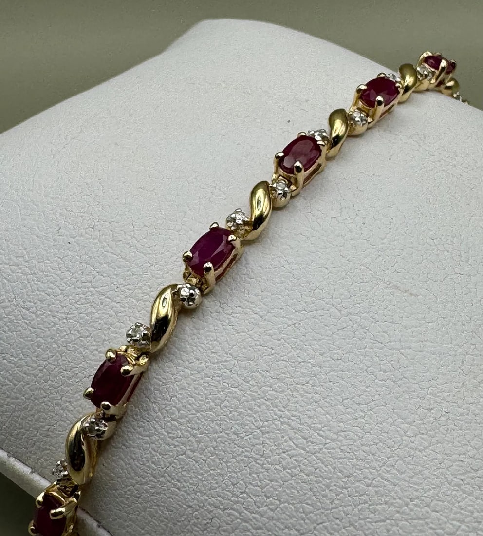 14K YELLOW GOLD RUBY DIAMOND TENNIS BRACELET 2.00CT RUBY 0.25CT DIAMOND (1 of 4)