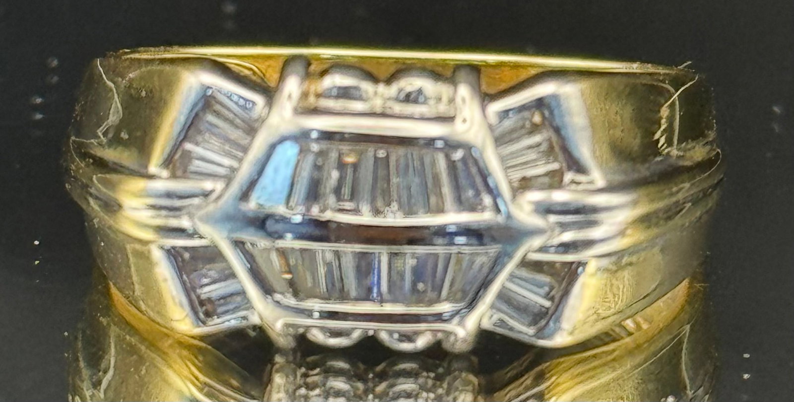 Men's 1.40ctw Natural Diamond Two-Tone Statement Ring | 14k Gold (5.6g): Make a bold impression with this unique and stylish contemporary design. This stunning men's ring features 1.40 carats of natural earth-mined diamonds, showcasing a sophisticated center of tapered bag