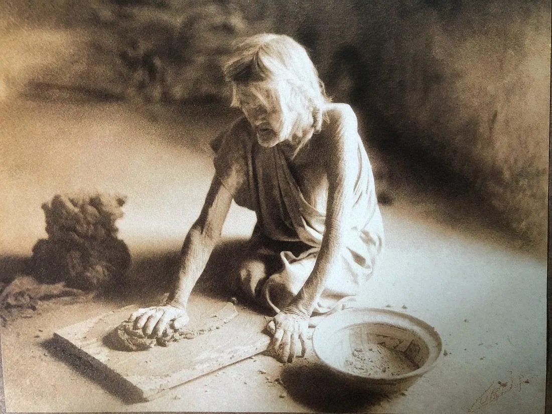 EDWARD CURTIS (1868-1952): Coesta Hopi Pottery Maker, Printed in colors mounted on archival board 6" x 7 1/2"