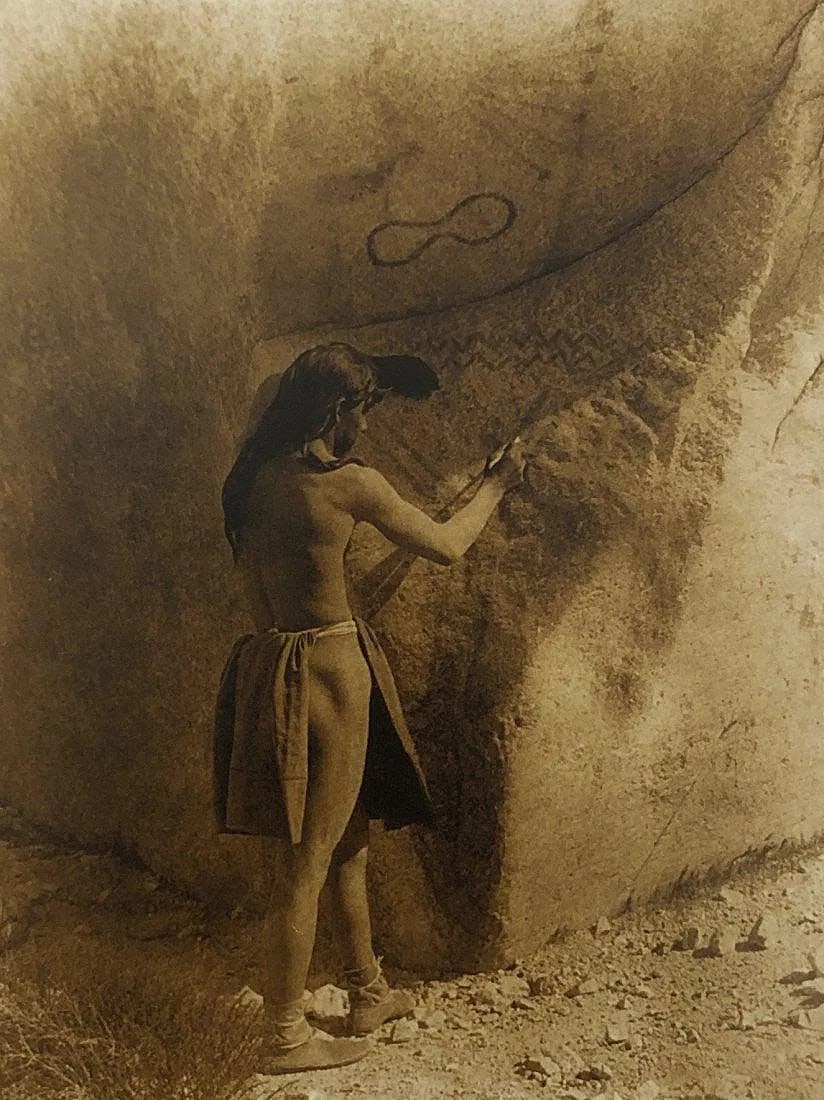 EDWARD CURTIS (1868-1952): Untitled Printed in colors mounted on archival board 8" x 6"