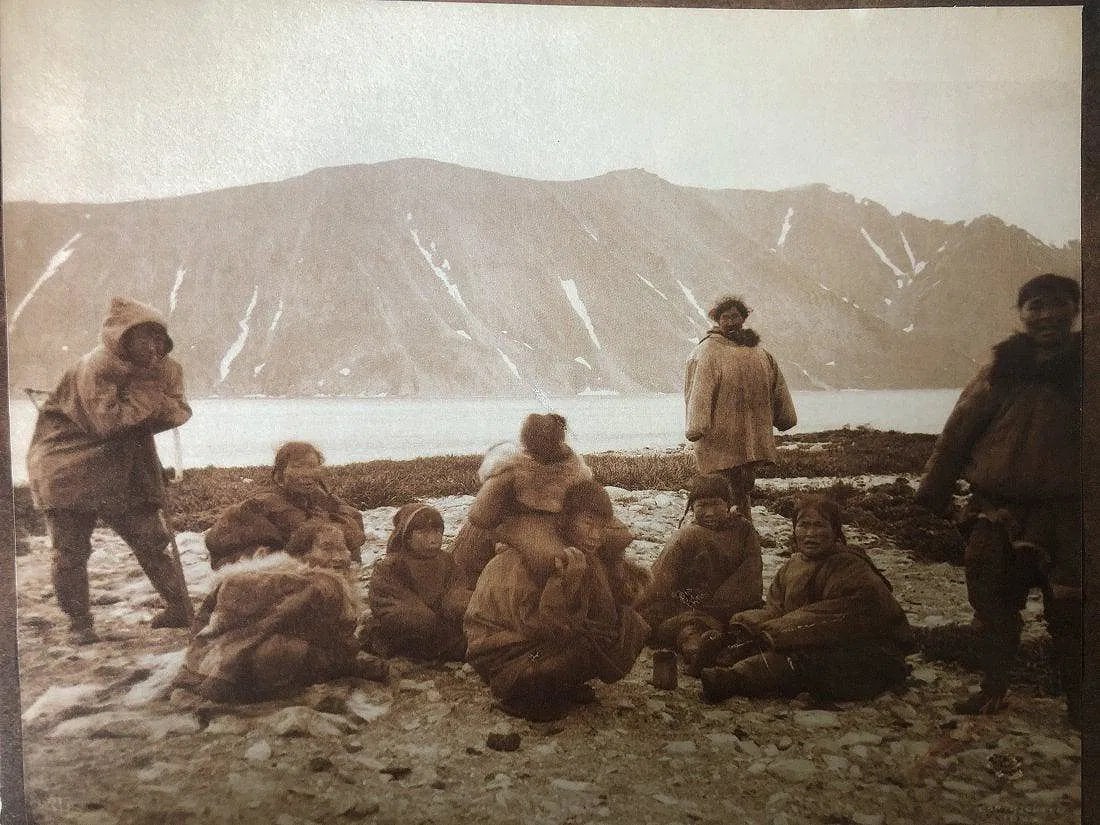 EDWARD CURTIS (1868-1952): Group of Inuits Alaska Printed in colors mounted on archival board 6" x 7 1/2"