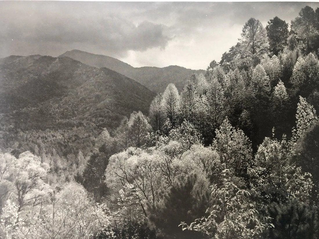 ANSEL ADAMS (B. 1902-1984): Mount LeConte, Autumn, Great Smoky Mountains National Park, Tennessee Printed in colors mounted on archival board 7 1/2" x 10"