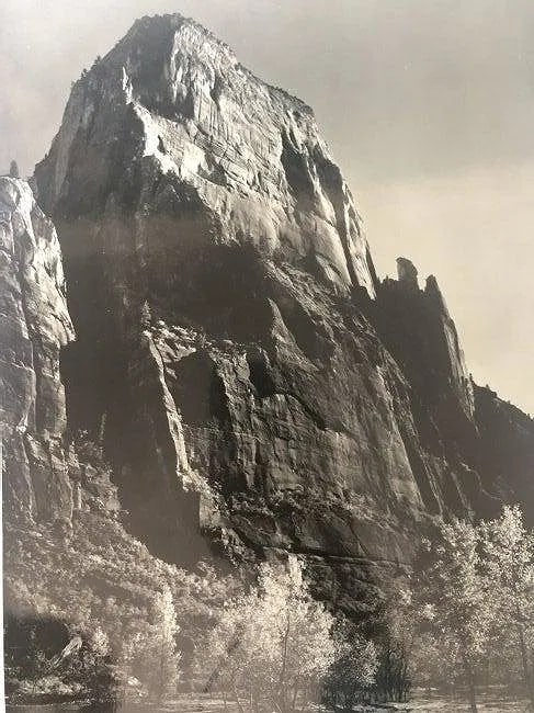 ANSEL ADAMS (B. 1902-1984): The Great White Throne Zion National Park Utah Printed in colors mounted on archival board 11 1/2" x 8"