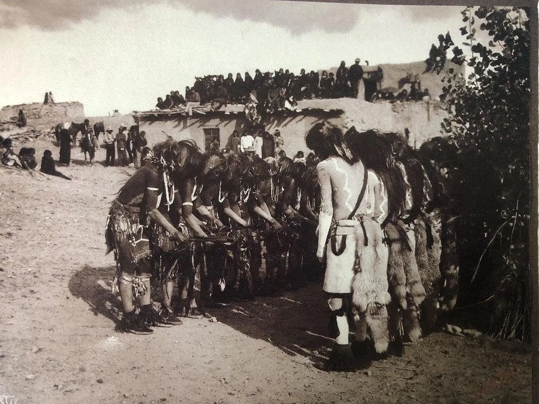 EDWARD CURTIS (1868-1952): Hopi Snake Dance, Printed in colors mounted on archival board 6" x 7"