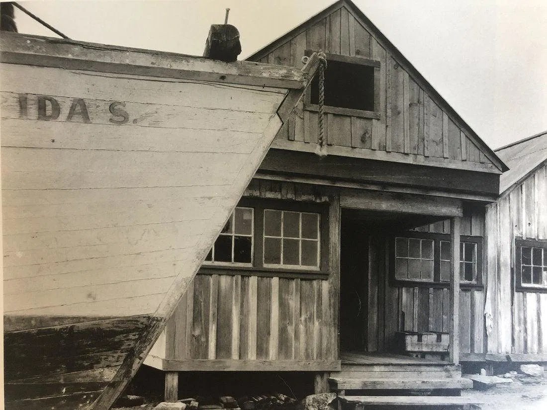 EDWARD WESTON (1886-1958): Cannery, Point Lobos, Printed in colors mounted on archival board 7 1/2" x 9"