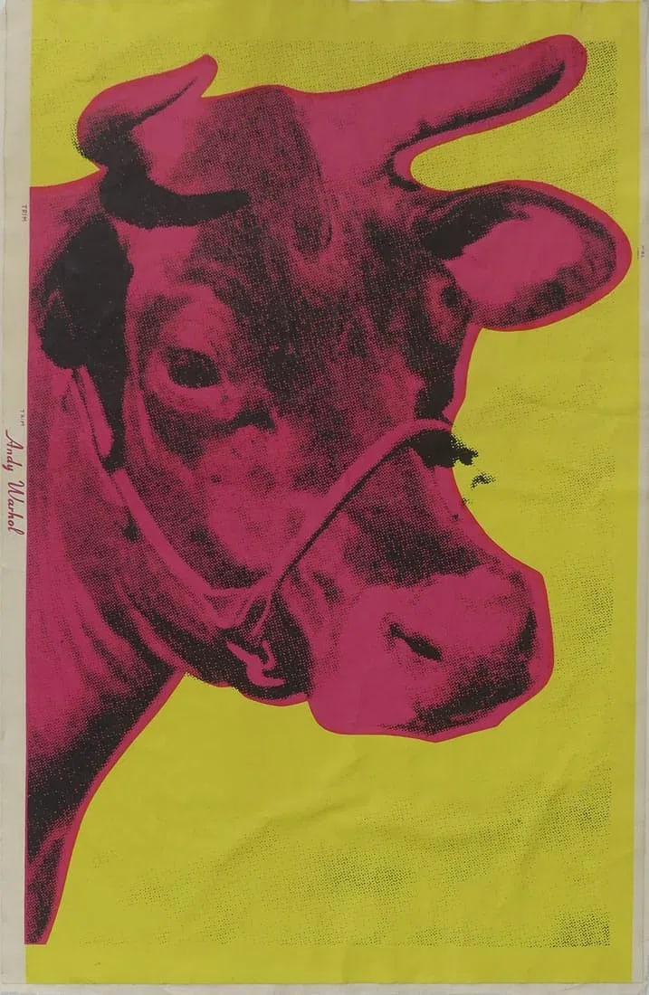 ANDY WARHOL: Andy Warhol Dark Pink 'Cow', 45 1/4" x 29 1/2".