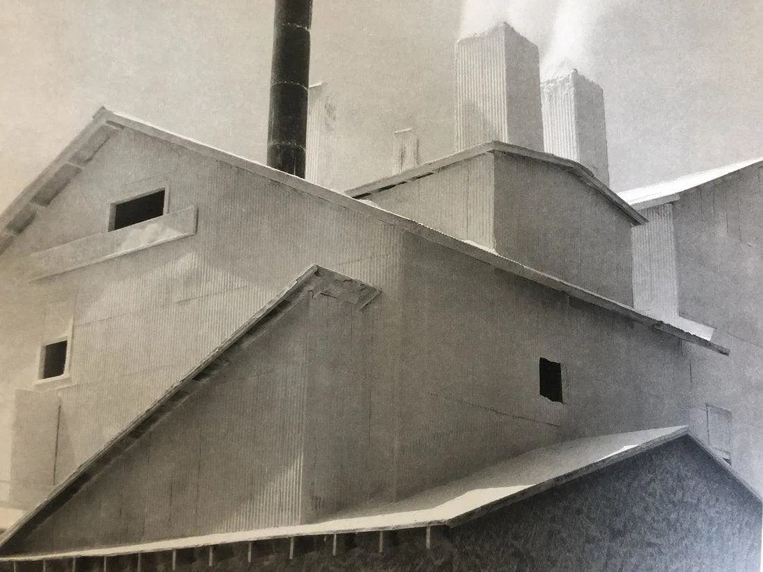 EDWARD WESTON (1886-1958): Plaster Works, Los Angeles, Printed in colors mounted on archival board 7 1/2" x 9"