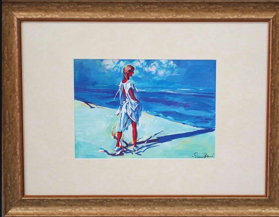 NICOLA SIMBARI (1927-2012): Woman on the Beach 11 1/4" x 8", w/ frame 23" x 17 1/2"