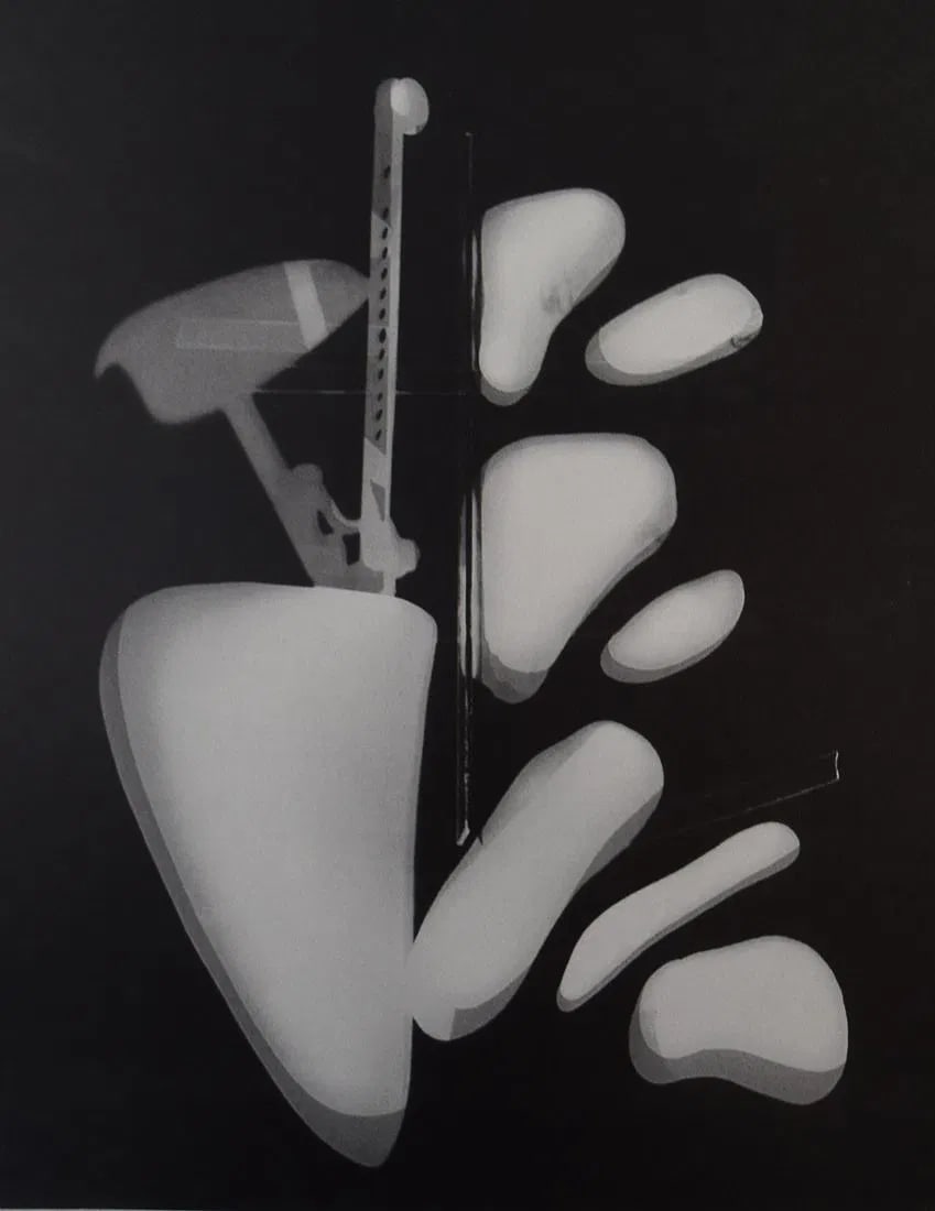MAN RAY (1890-1976): Rayograph Printed in colors mounted on archival board 10 1/2" x 7 1/2"