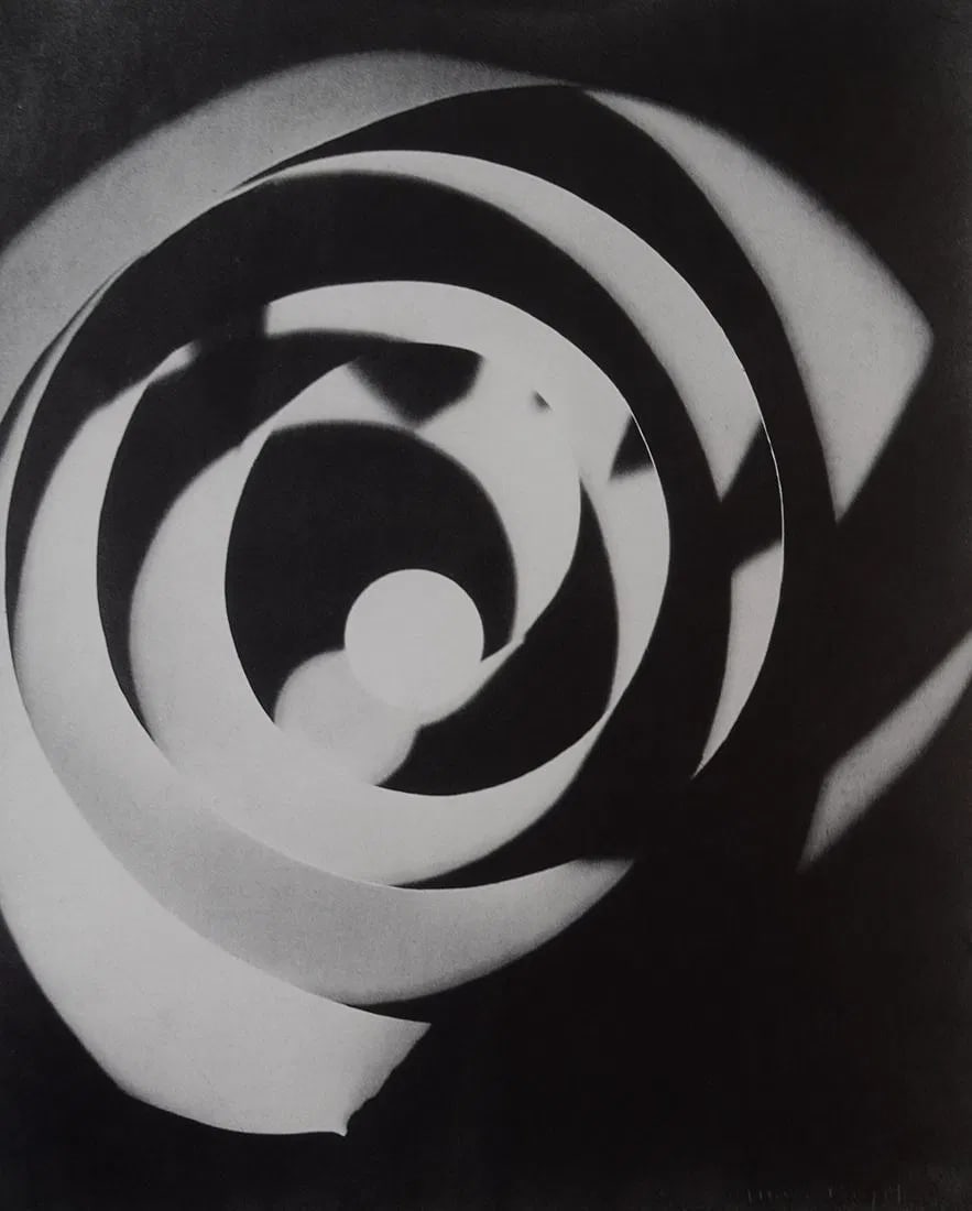 MAN RAY (1890-1976): Rayograpgh, Printed in colors mounted on archival board 10 3/8" x 8"