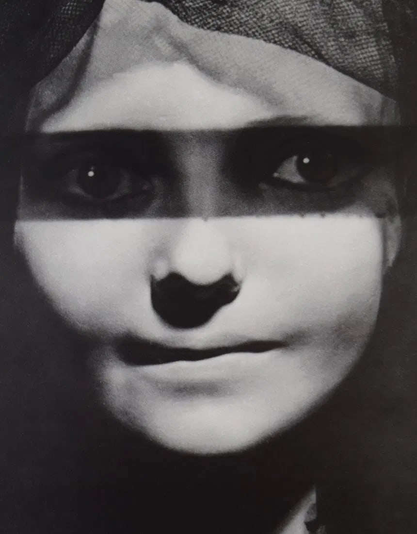 MAN RAY (1890-1976): Composition for Aurelien by Aragon, Printed in colors mounted on archival board 10 3/8 x 8"