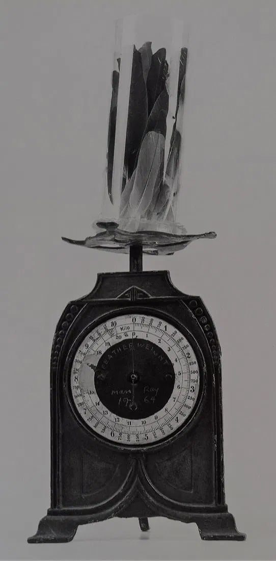 MAN RAY (1890-1976): Featherweight, Printed in colors mounted on archival board 10 1/2" x 5 1/8"