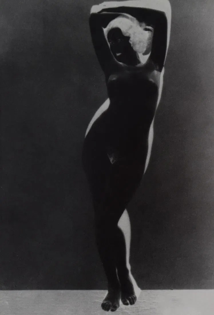 MAN RAY (1890-1976): Kiki, Printed in colors mounted on archival board 7 1/2" x 10 3/8"