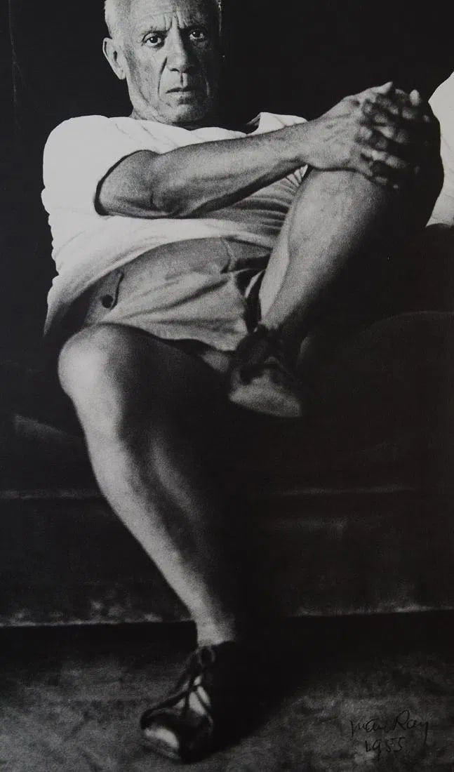 MAN RAY (1890-1976): Pablo Picasso, Printed in colors mounted on archival board 10 1/2" x 6 1/4"