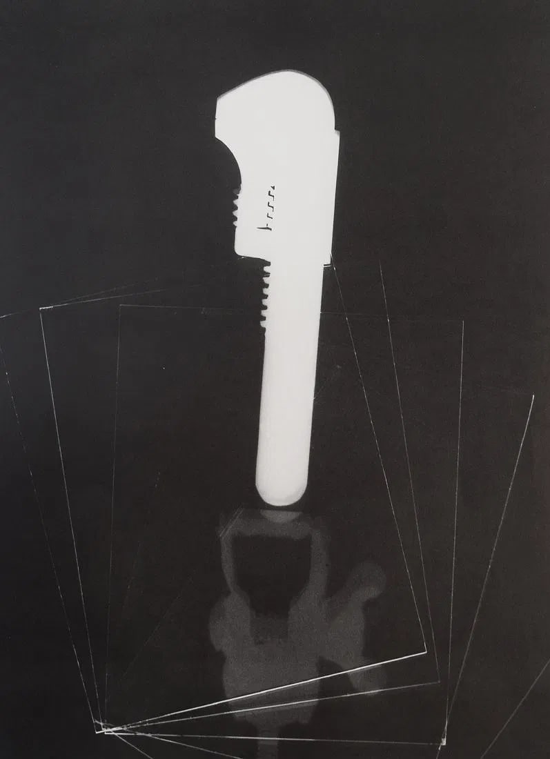 MAN RAY (1890-1976): Rayograph, Printed in colors mounted on archival board 10 3/" x 8"