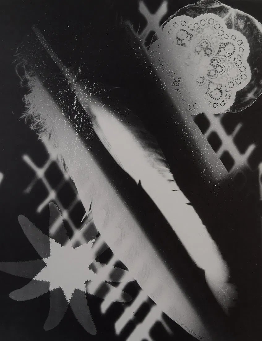 MAN RAY (1890-1976): Rayograph, Printed in colors mounted on archival board 10 3/8" x 8'