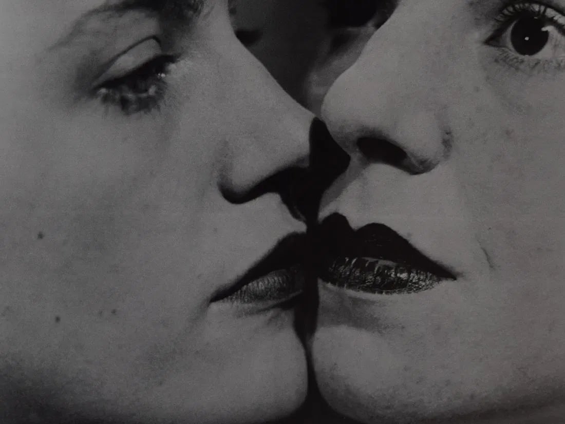 MAN RAY (1890-1976): The Kiss, Printed in colors mounted on archival board 8" x 10 3/8"