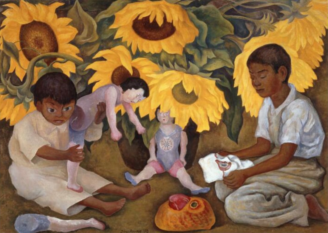 AFTER DIEGO RIVERA (MEXICAN) PRINT ON PAPER: After Diego Rivera (Mexican) Print on Paper. Sunflowers (1943). Measures 25.00 x 17.50 inches.