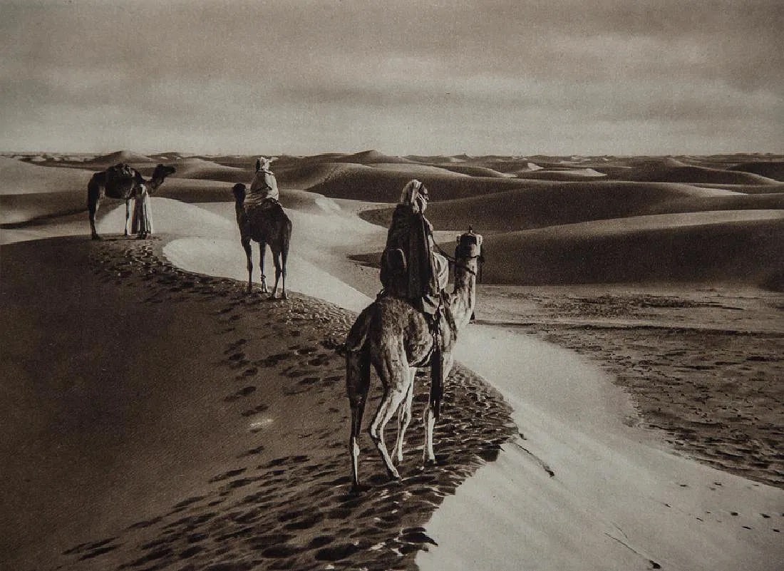 LEHNERT & LANDROCK (CZECH-GERMAN) PRINT ON PAPER: Lehnert & Landrock (Czech-German) Print on Paper. The Desert Ocean. Printed in Germany in 1927. Measures 8.25 x 6.25 inches.