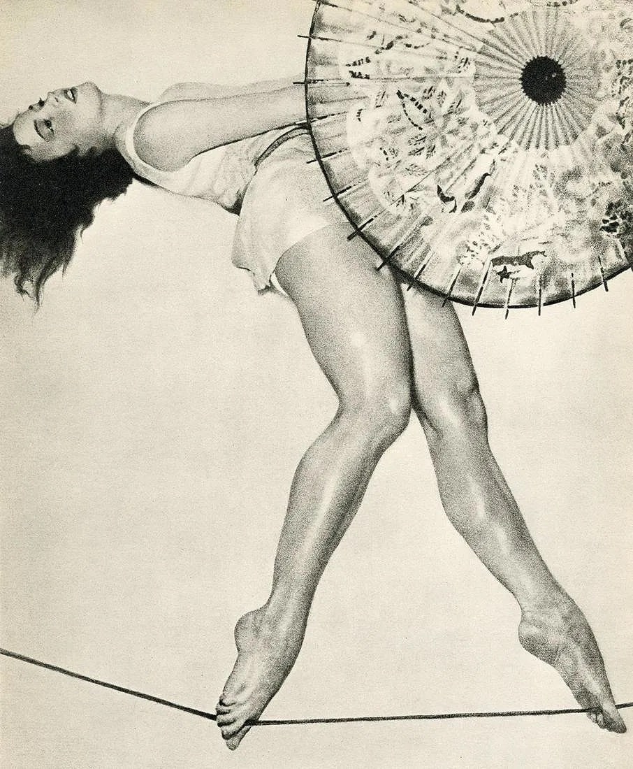 WILLIAM MORTENSEN (AMERICAN) PRINT ON PAPER: William Mortensen (American) Print on Paper. Rope Dancer. Printed in USA in 1943. Measures 8.25 x 10.00 inches. Gravure.