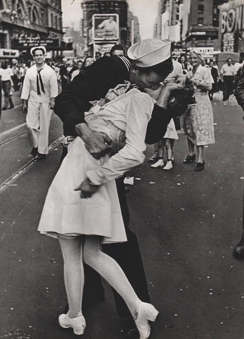 ALFRED EISENSTAEDT (AMERICAN) PRINT ON PAPER: Alfred Eisenstaedt (American) Print on paper. VJ Day, Times Square. Printed in Switzerland in 1966. 9.50 x 12.50 inches.