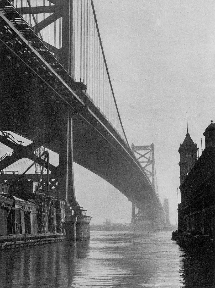 E.O. HOPPE (BRITISH) PRINT ON PAPER: E.O. Hoppe (British) Print on Paper. Delaware Bridge, Philadelphia. Printed in Germany in 1927. Measures 6.25 x 8.25 inches. Gravure.
