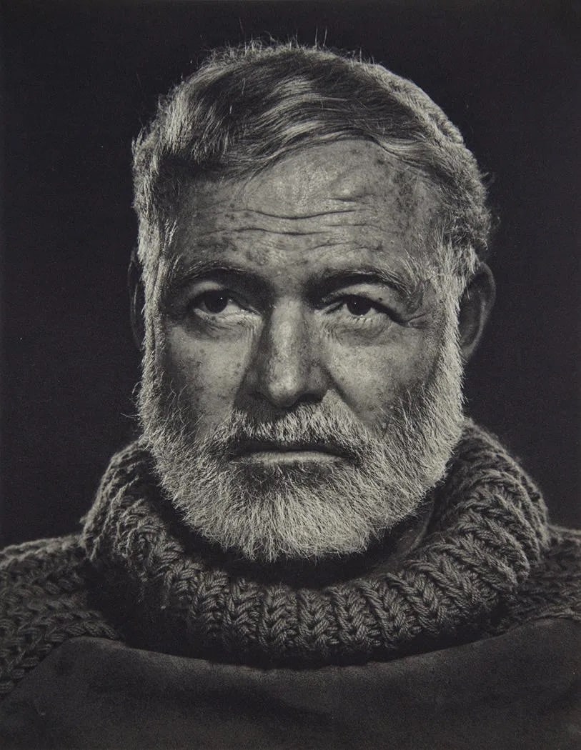 YOUSUF KARSH (ARMENIAN-CANADIAN) PRINT ON PAPER: Yousuf Karsh (Armenian-Canadian) Print on Paper. Ernest Hemingway (1957). Printed in 1976. Measures 9.00 x 12.00 inches. Gravure.