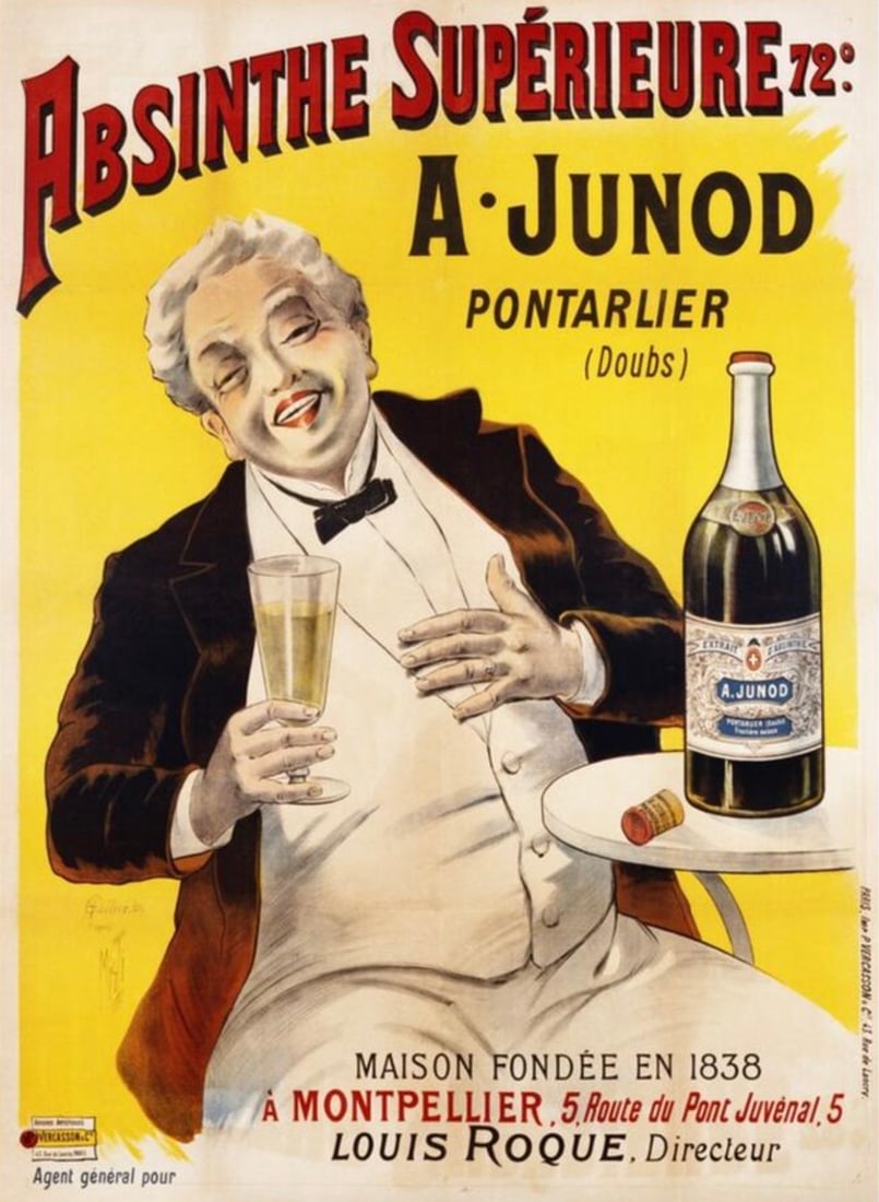 AFTER A.JUNOD POSTER: After A.Junod Poster. Absinthe Superieure (ca. 1898). Measures 26.50 x 36.75 inches. Adhered to canvas.