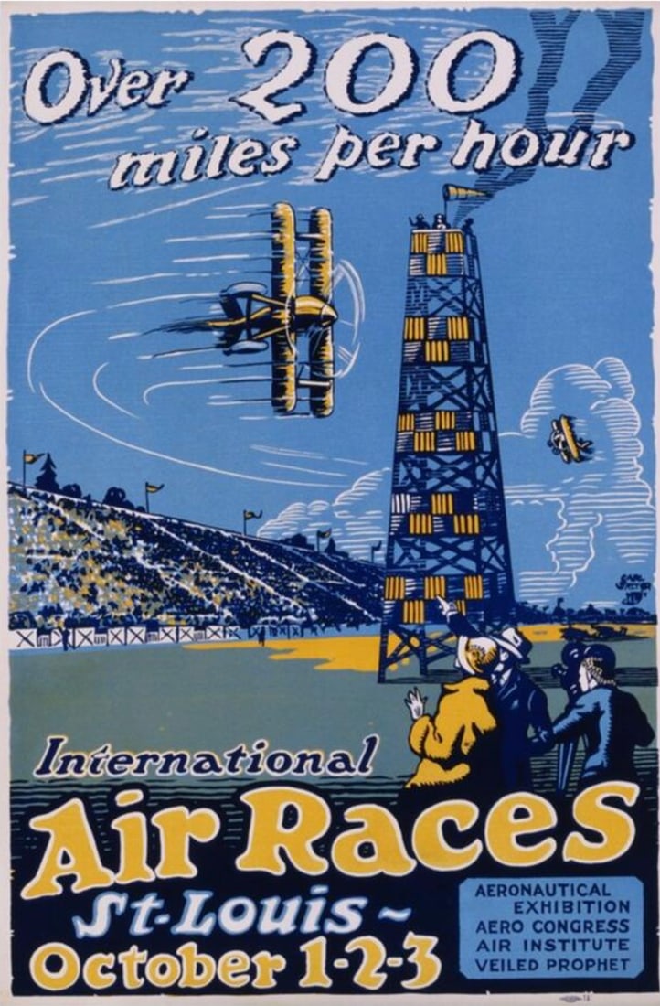 AFTER CARL DALTER POSTER: After Carl Dalter Poster. International Air Races, St. Louis. Measures 24.25 x 37.00 inches. Adhered to canvas.